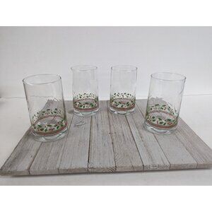 Vintage Arbys Christmas Libbey Drinking Tumblers Glasses Holly Berry Set 4 Clear